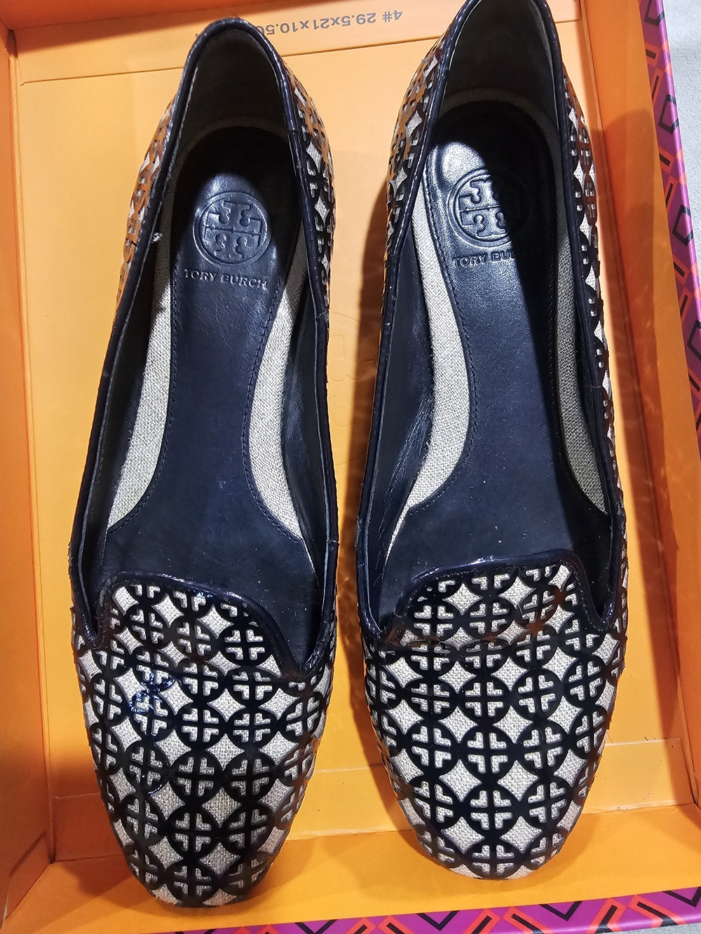 Tory Burch Black Patterned Leather-Trim Loafers
